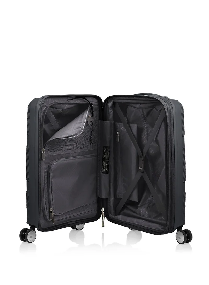 American Tourister 55 cm / 20 inch Instagon Suitcase, Cabin Size 55 cm / 20 inch, 4 Double Wheels, Hard Top, Polypropylene, Dark Grey|DuoSaf™ Security Zipper|TSA 008 Lock|Optimov™ Shock Absorbing Wheels|Expandable - 3 Years International Warranty  | Best Price UAE